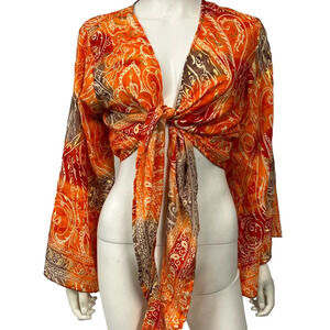 Vintage Festival Bollywood Boho Crop Tie Beach Resort Summer Top Womens Large